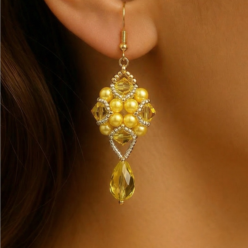 Elegant silver and Yellow silver and yellow Beaded Earrings